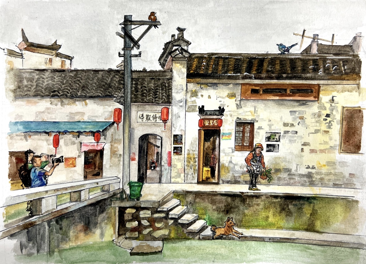 水粉畫《古韻村落》，紀雨辰，19.5cm x 27cm.jpg